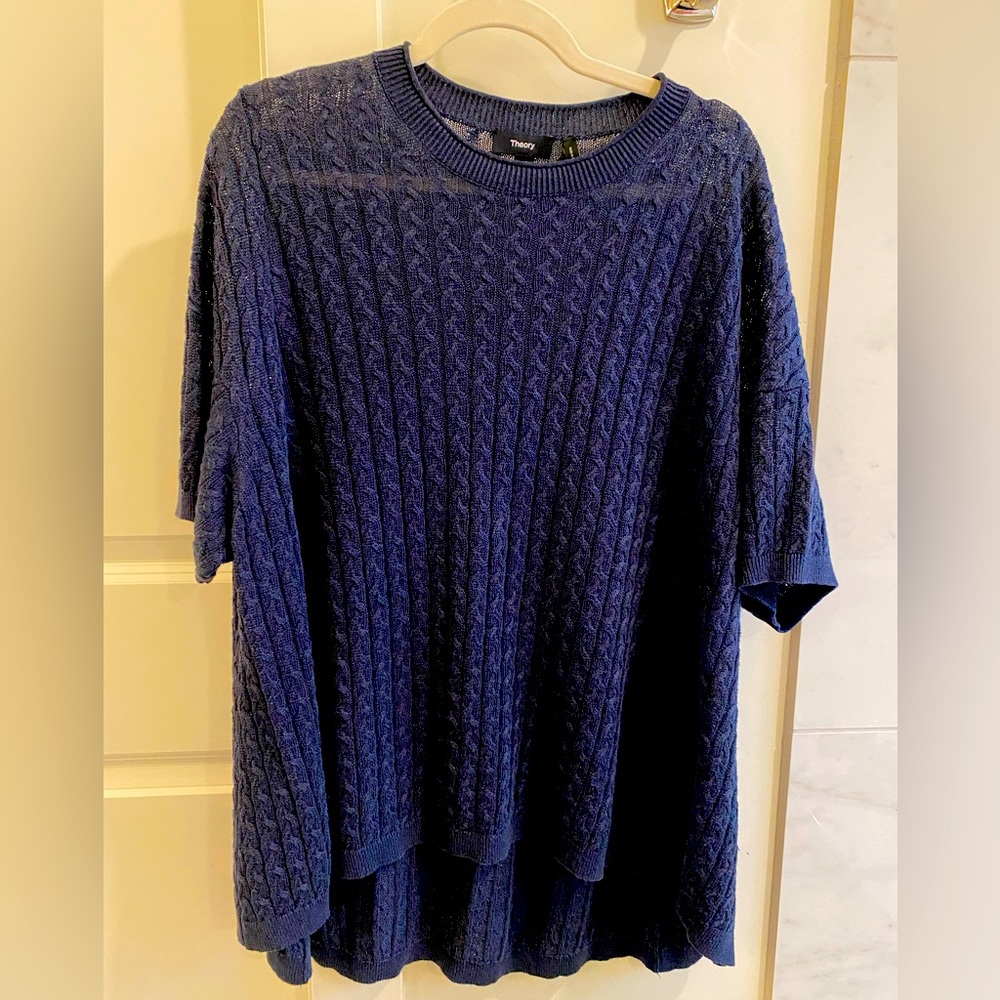 Silk/Cotton Cable Knit Short Sleeve Sweater